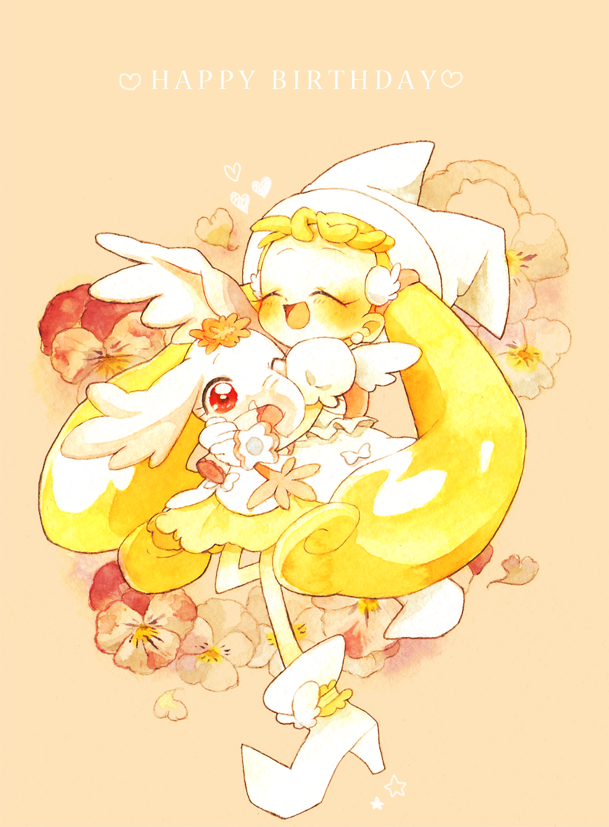1girl, blush, flower, happy_birthday, hat, long_hair, makihatayama_hana, momiji_(lucario)