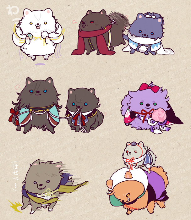 animalization, bow, dog, hat, heshikiri_hasebe, horikawa_kunihiro, im5364, ima-no-tsurugi
