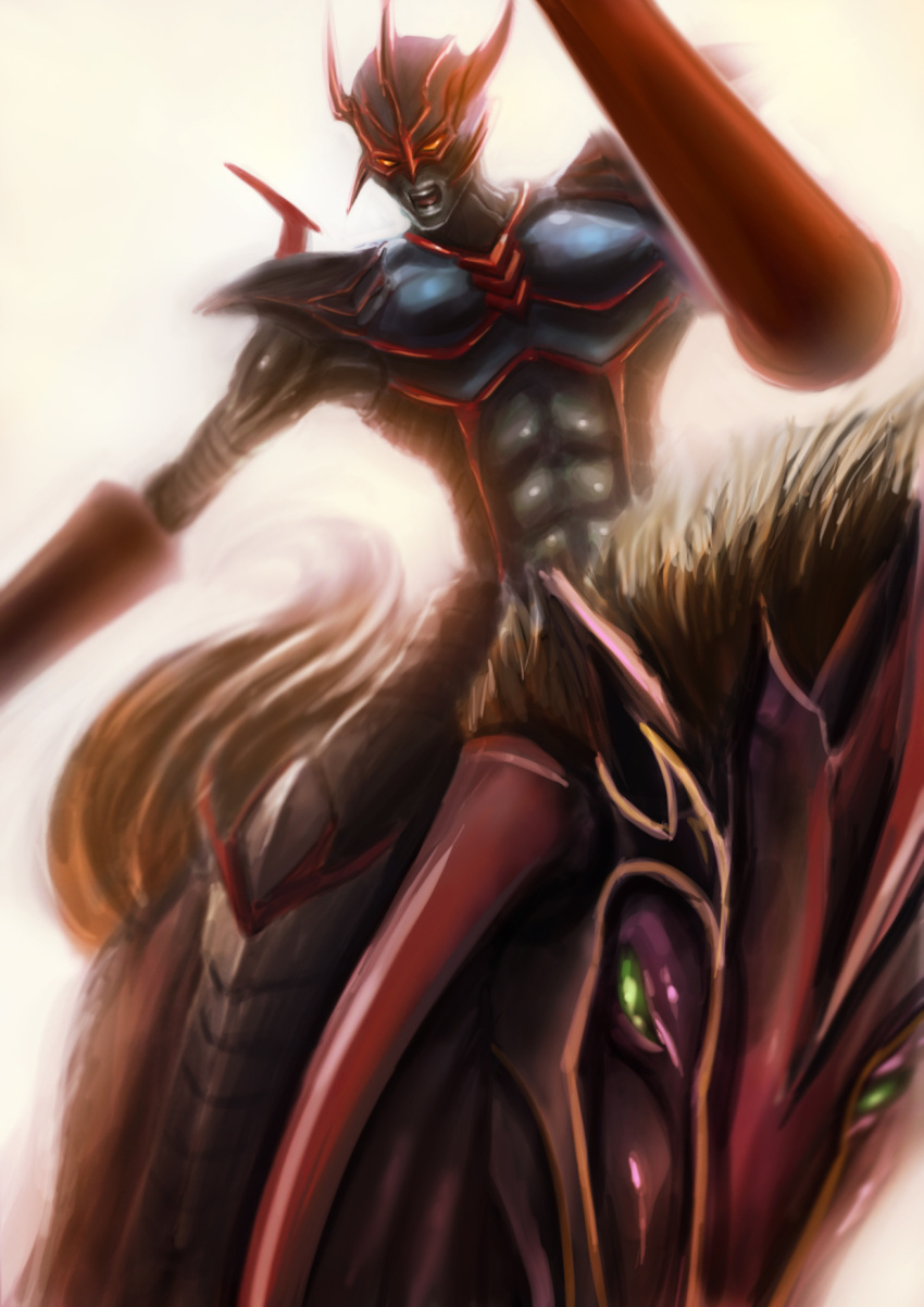 armor, gaia_the_fierce_knight, green_eyes, helmet, highres, horseback_riding, lance, oguro_anko