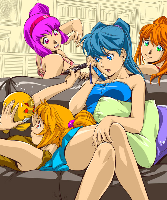 4girls, blue_eyes, blue_hair, crossed_legs, green_eyes, mots, multiple_girls, original