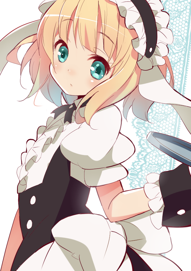 1girl, 9law, :/, aqua_eyes, blonde_hair, gochuumon_wa_usagi_desu_ka?, hairband, kirima_sharo