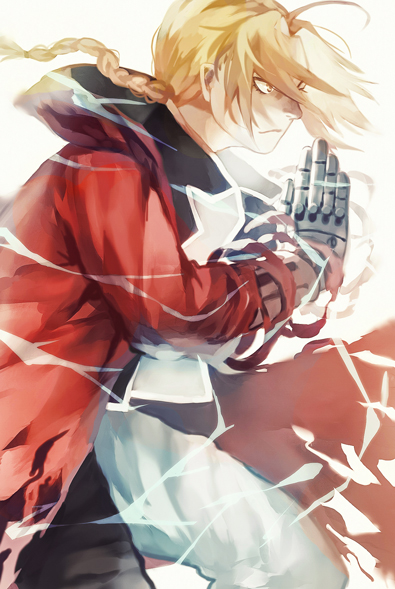 1boy, 91_(968087), blonde_hair, braid, coat, edward_elric, electricity, fullmetal_alchemist