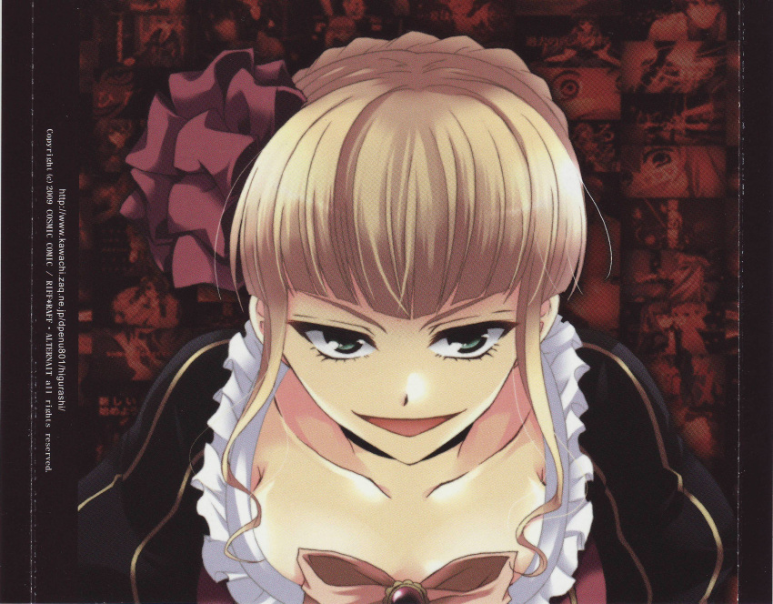 beatrice, blonde_hair, blue_eyes, breasts, cleavage, cosmic_comic, cover, dress