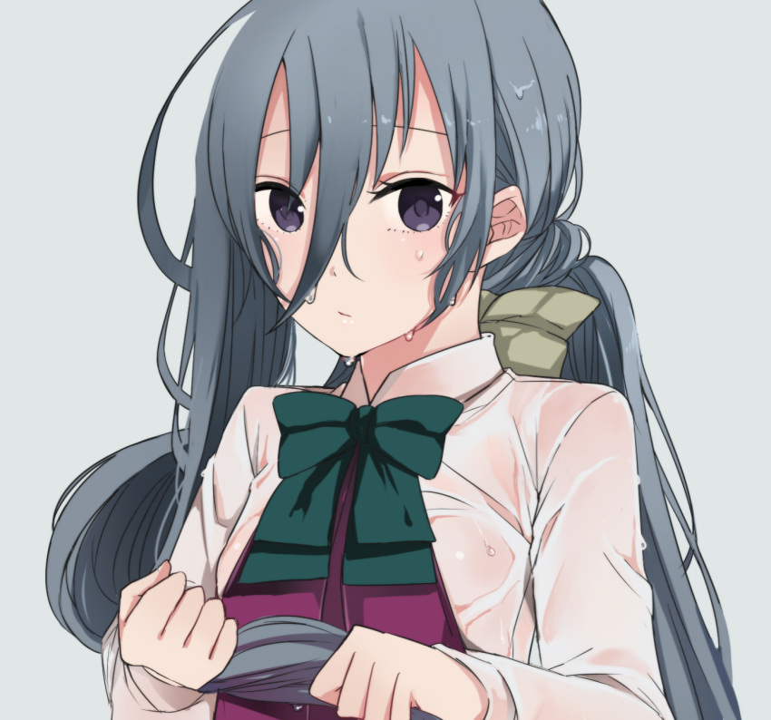 1girl, blush, grey_hair, highres, kantai_collection, kiyoshimo_(kantai_collection), long_hair, long_sleeves