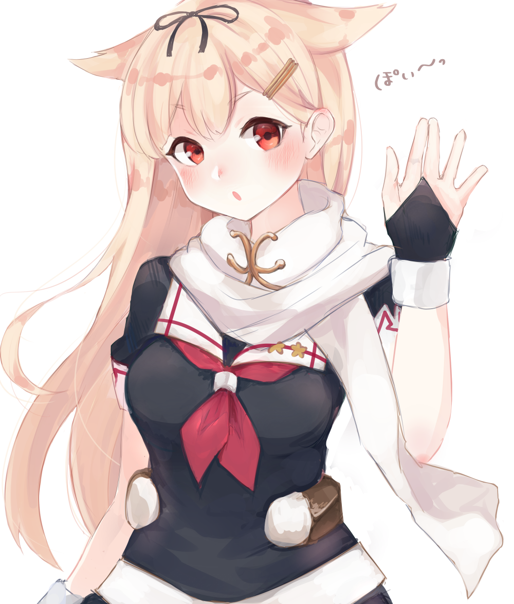 1girl, :o, blonde_hair, blush, hair_ornament, hair_ribbon, hairclip, kantai_collection