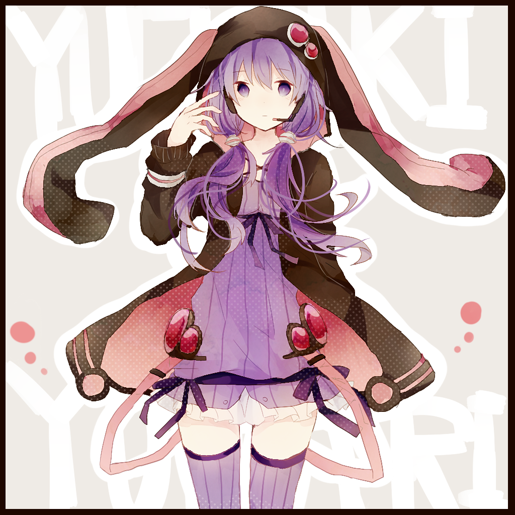 1girl, animal_ears, dress, hair_ornament, headset, hooded_jacket, kaneko_aaru, long_hair