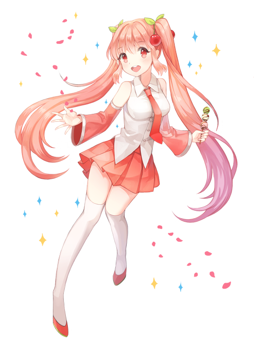 1girl, bare_shoulders, cherry, confetti, detached_sleeves, food, fruit, hatsune_miku