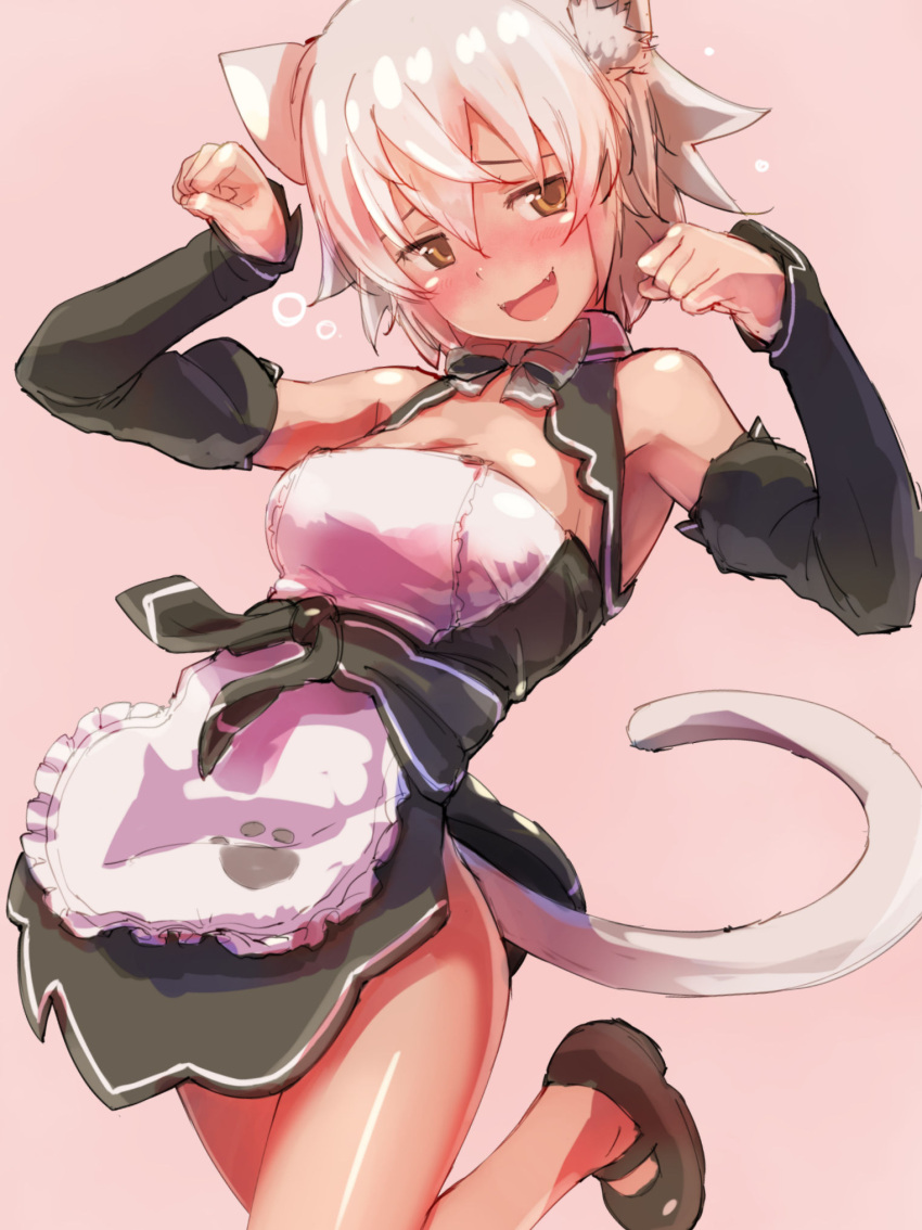 1girl, :d, animal_ears, apron, blush, cat_ears, cat_tail, chiri_(dream_c_club_gogo.)