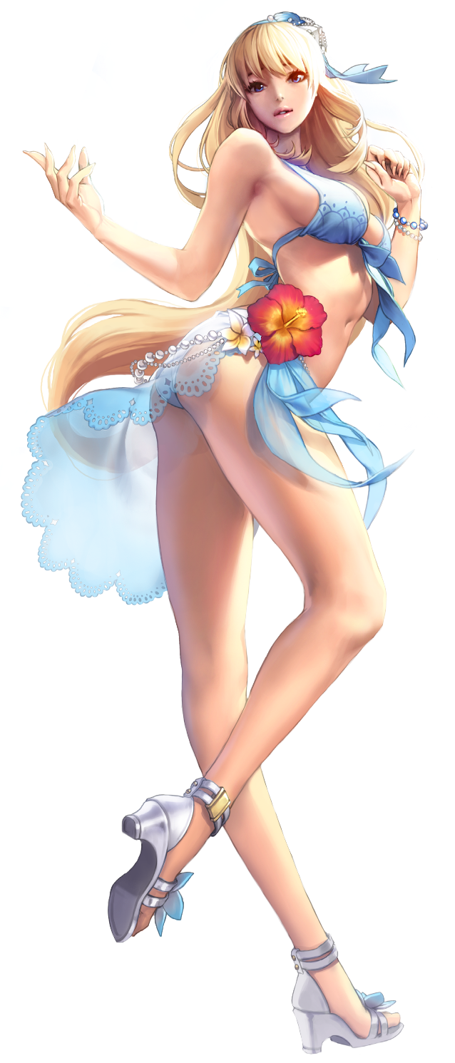 1girl, alpha_transparency, ass, bikini, blonde_hair, blue_eyes, bracelet, breasts