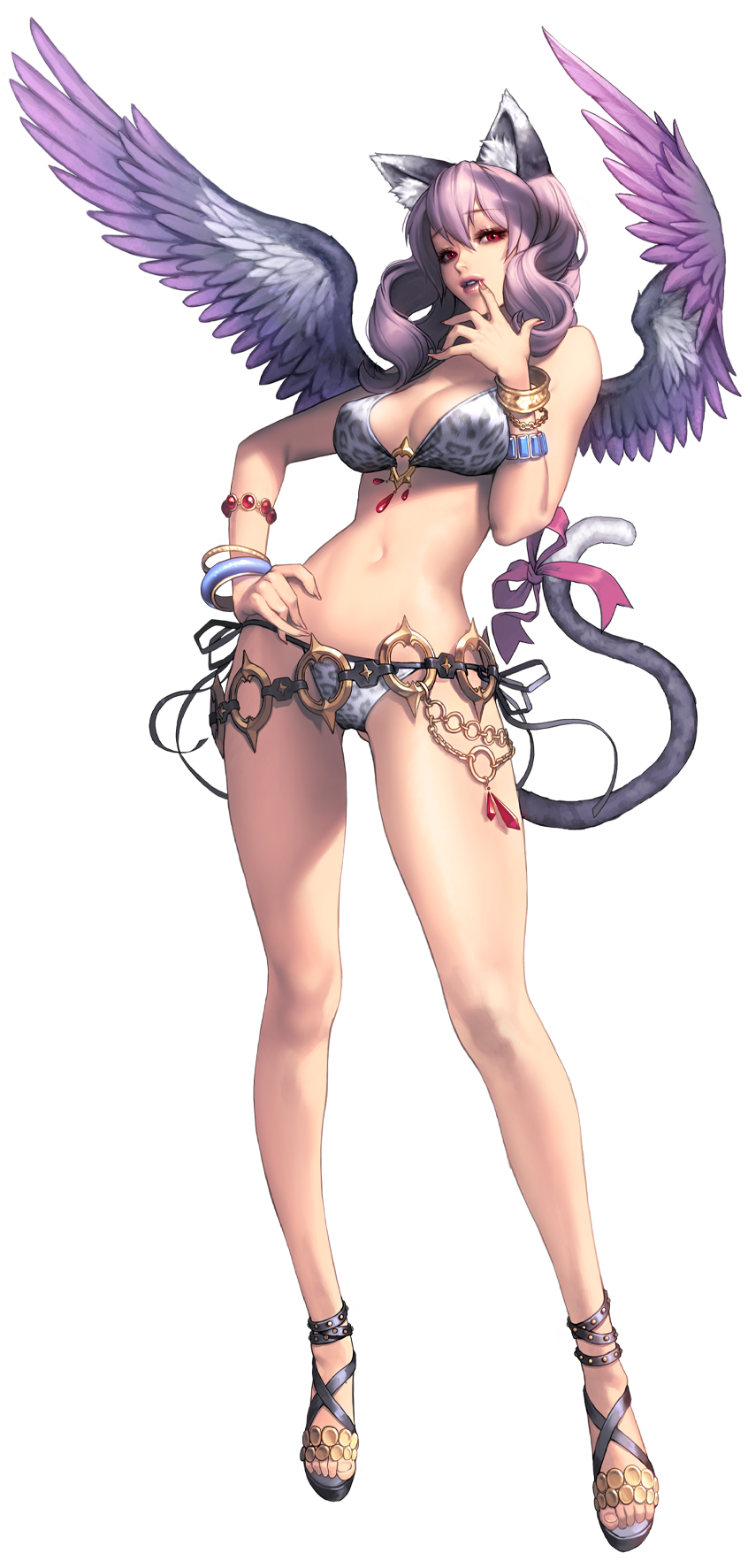 1girl, akasha_(chaos_online), animal_ears, bangle, bikini, bracelet, breasts, cat_ears