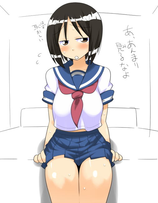 blush, brown_eyes, ichigo_mashimaro, itou_nobue, makarou, school_uniform, serafuku, short_hair