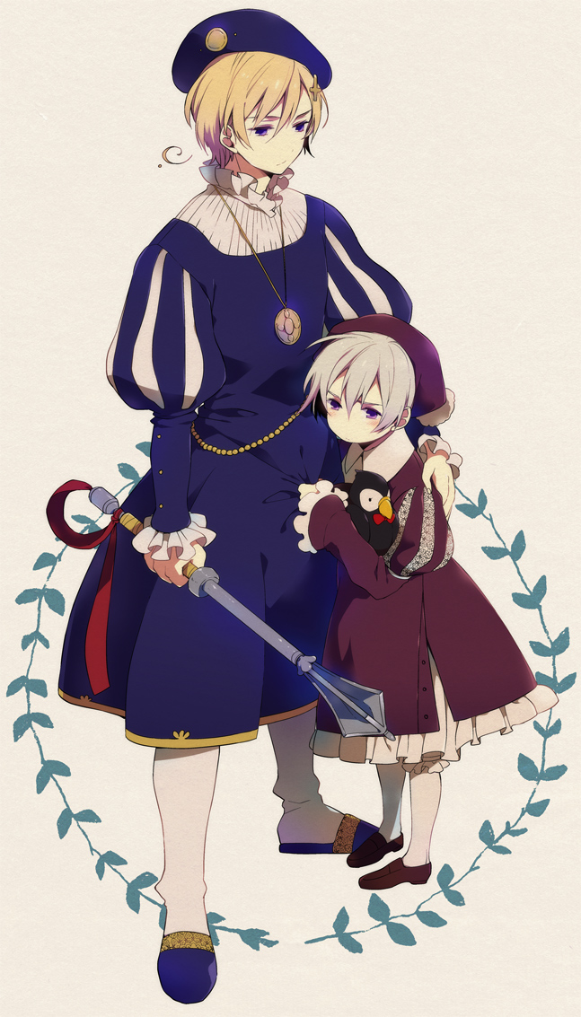 2boys, ahoge, axis_powers_hetalia, bird, blonde_hair, child, eterno, hat