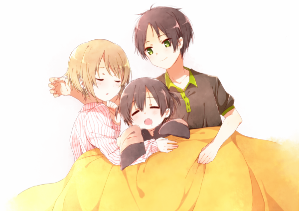 3boys, axis_powers_hetalia, black_hair, blush, brothers, brown_hair, bulgaria_(hetalia), closed_eyes