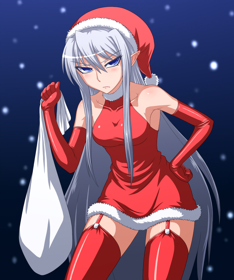 1girl, bare_shoulders, blue_eyes, blush, detached_sleeves, duel_monster, hat, long_hair