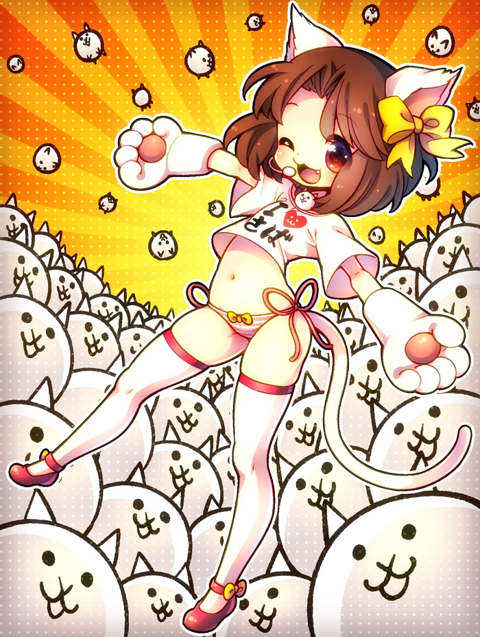 1girl, :3, animal_ears, bikini_bottom, bow, bow_panties, brown_eyes, brown_hair