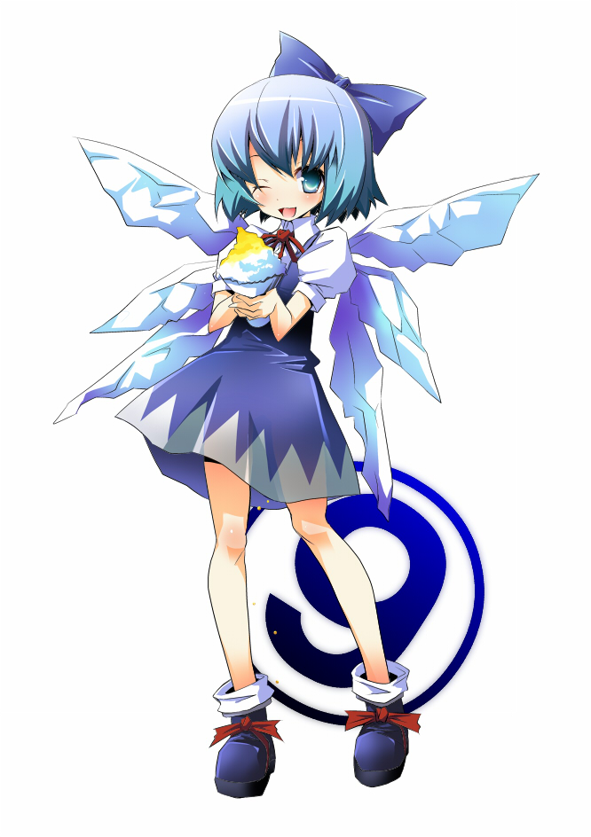 blue_eyes, blue_hair, bow, cirno, hermmy, ice, peeing, shaved_ice