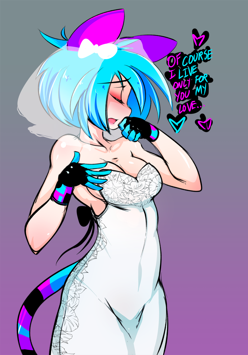 1girl, animal_ears, aqua_hair, bare_shoulders, blush, bow, breasts, bridal_veil