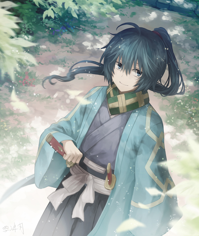 1boy, angel31424, japanese_clothes, katana, log_horizon, long_hair, ponytail, solo