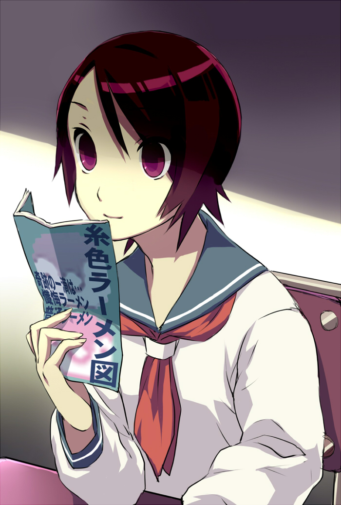 black_hair, hito_nami, hitou_nami, nanoka_(pixiv), nanokak, purple_eyes, sayonara_zetsubou_sensei, school_uniform