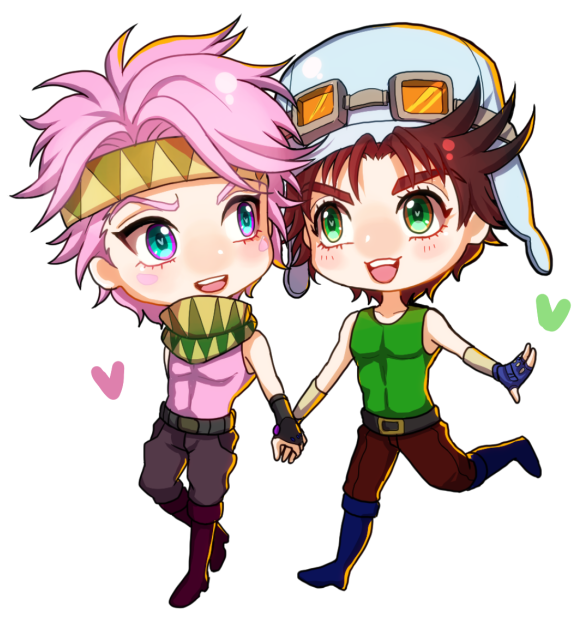 2boys, aviator_hat, brown_hair, caesar_anthonio_zeppeli, chibi, headband, jojo_no_kimyou_na_bouken, joseph_joestar_(young)