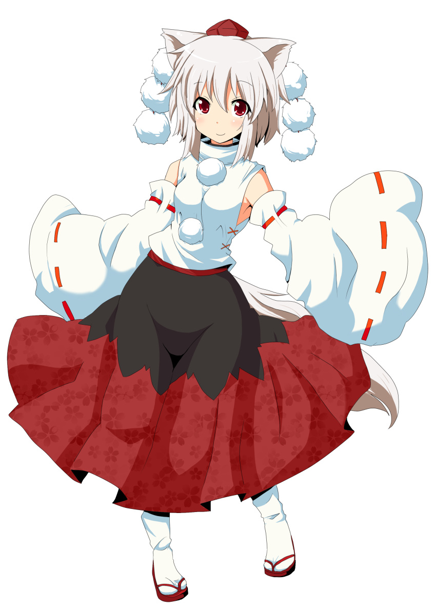 1girl, absurdres, animal_ears, detached_sleeves, floral_print, hands_in_sleeves, highres, inubashiri_momiji