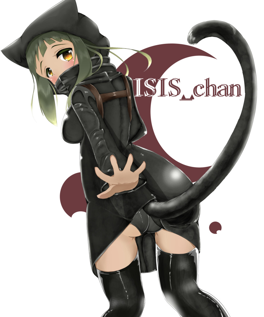 1girl, artist_request, ass, back, bangs, blush, cat_tail, character_name