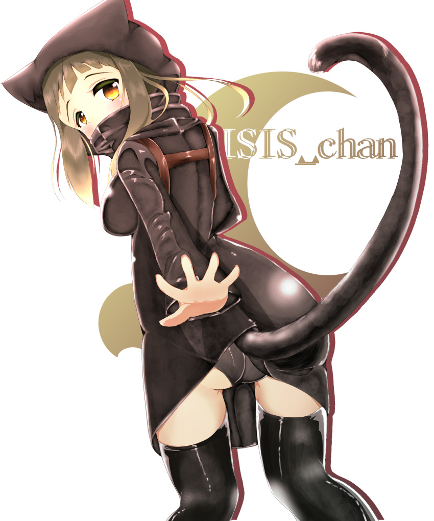 1girl, artist_request, ass, back, bangs, blush, cat_tail, character_name