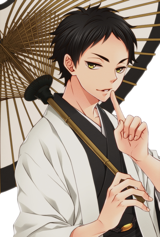 1boy, akaashi_keiji, amber_eyes, black_hair, finger_to_mouth, haikyuu!!, japanese_clothes, kimono