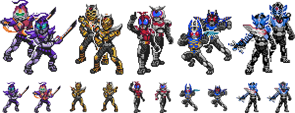 kamen_rider, kamen_rider_drake, kamen_rider_gatack, kamen_rider_kabuto, kamen_rider_kabuto_(series), kamen_rider_sasword, kamen_rider_thebee, pixel_art