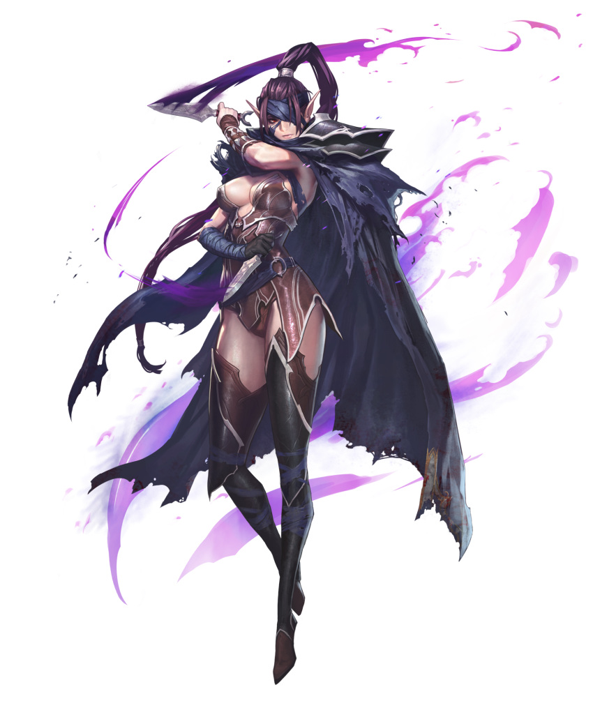 1girl, alpha_transparency, artist_request, black_gloves, breasts, cape, chaos_heroes_online, dagger