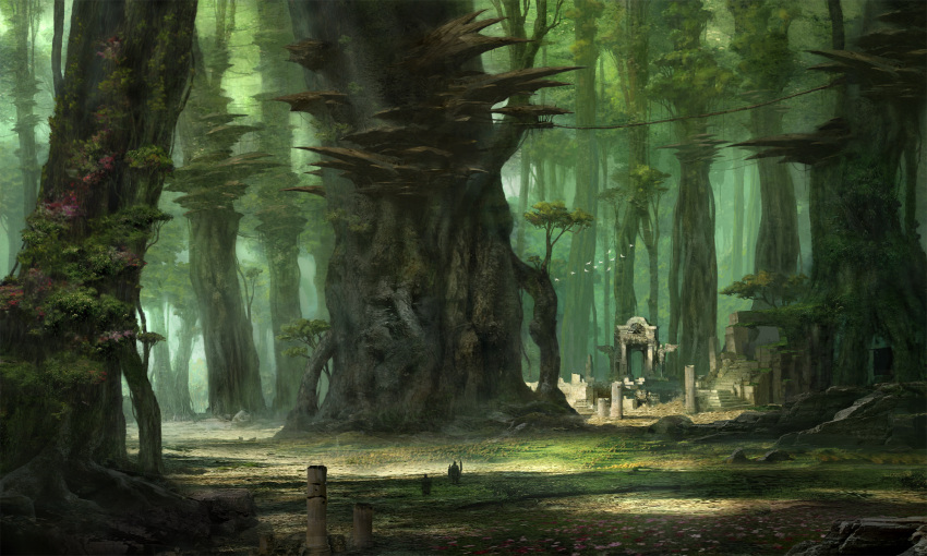 angel, angel_wings, arch, artist_request, bird, chaos_heroes_online, fantasy, forest