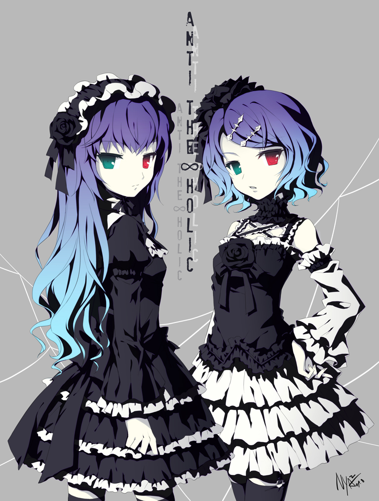 anti_the_infinite_holic_(vocaloid), gothic_lolita, gradient_hair, hat, heterochromia, kagamine_rin, lolita_fashion, long_hair