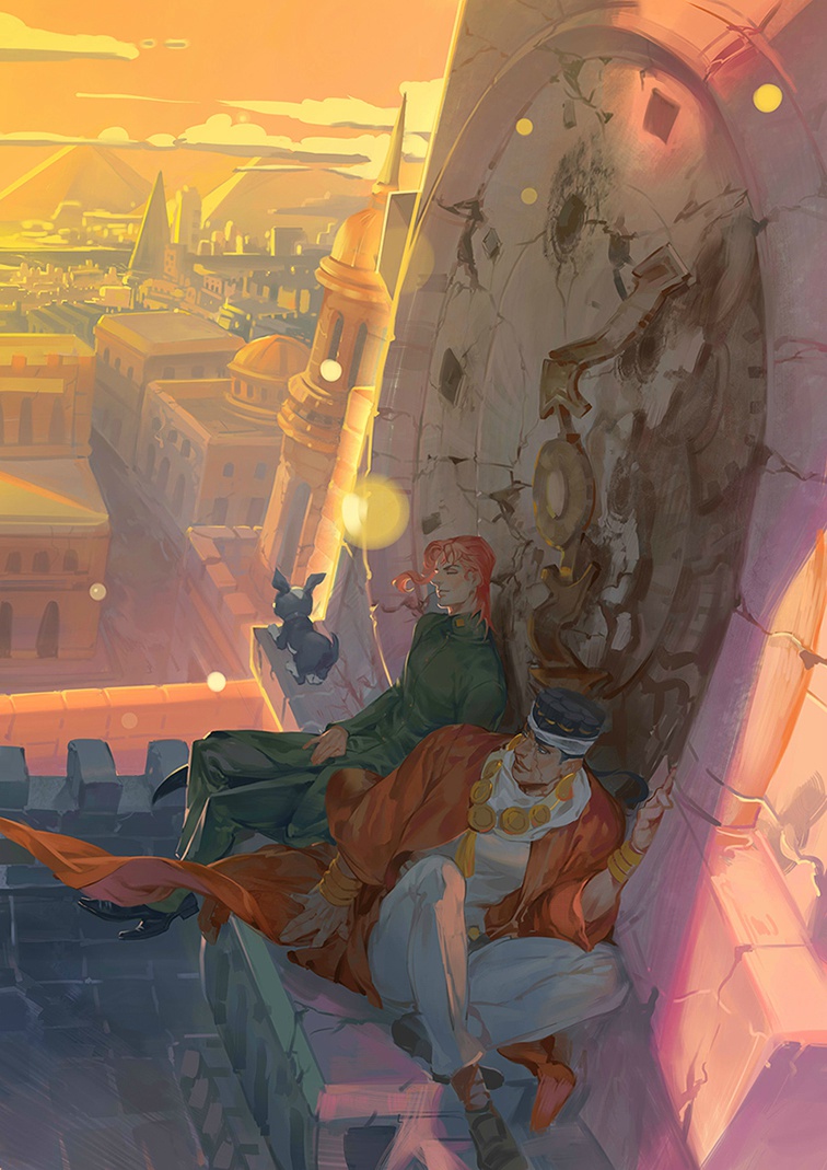 2boys, black_hair, dark_skin, dog, earrings, gakuran, hunsay, iggy_(jojo)