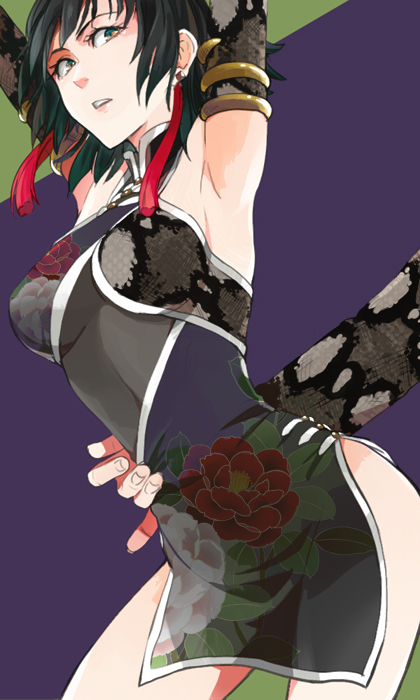 armpits, bare_shoulders, black_hair, china_dress, chinese_clothes, elbow_gloves, fubuki_(onepunch_man), gloves