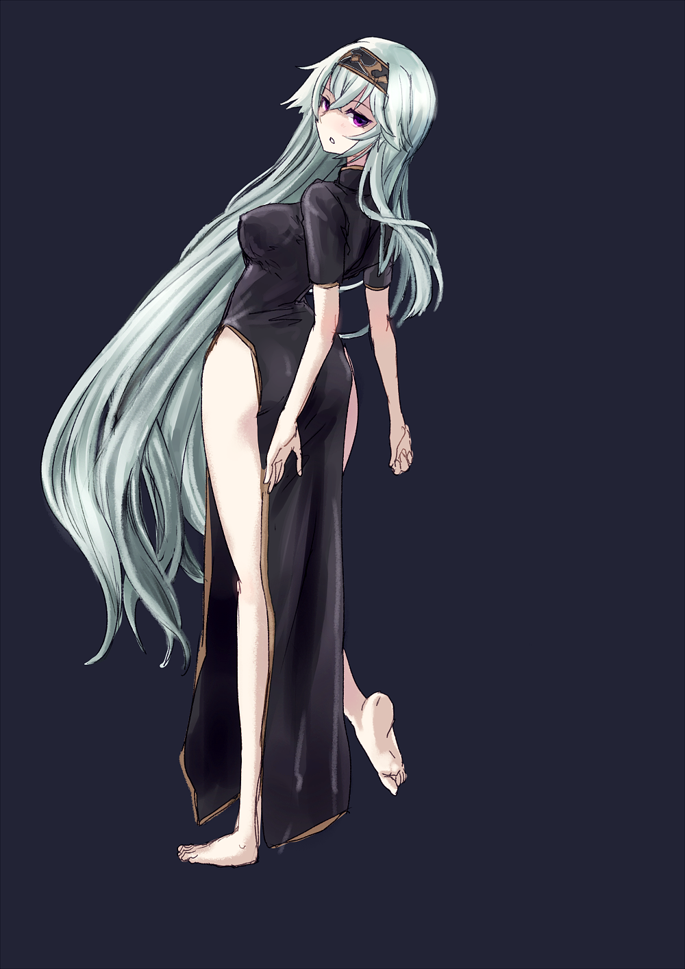 1girl, agarest_senki, agarest_senki_(series), barefoot, breasts, ch2o, dyshana_(agarest_senki), from_behind