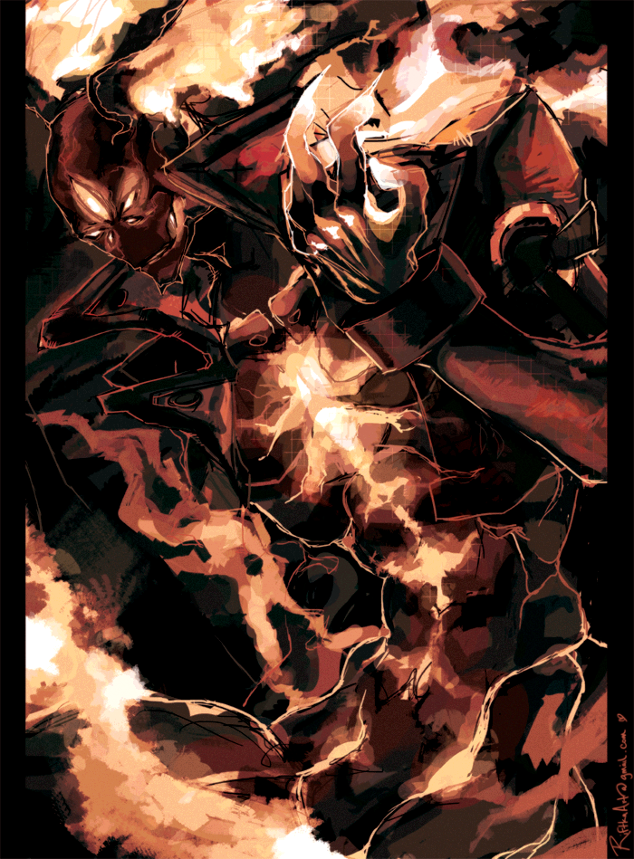 1boy, dark_persona, dragon_install, fire, glowing, guilty_gear, manly, riftka