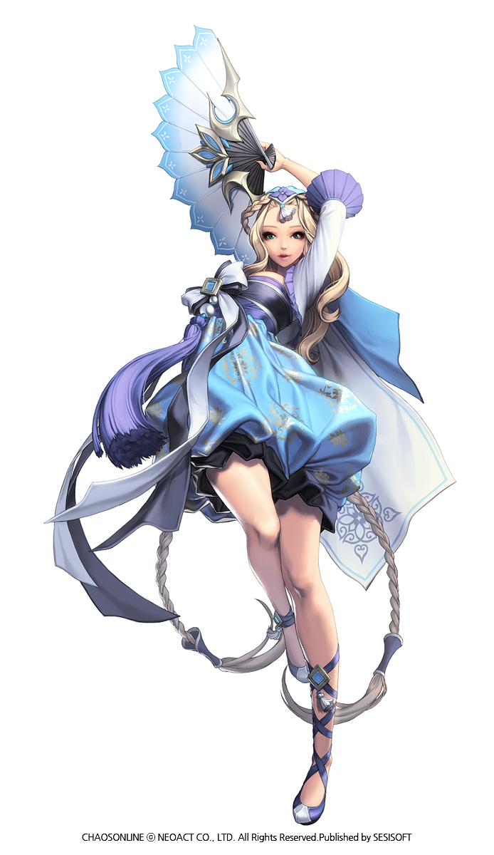 1girl, alternate_costume, blonde_hair, braid, chaos_heroes_online, company_name, copyright_name, edelyn
