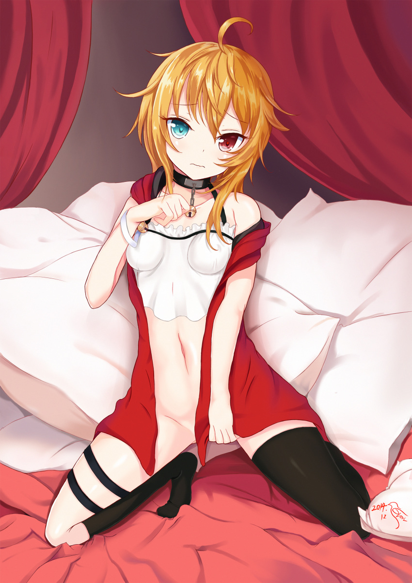 1girl, absurdres, aqua_eyes, black_legwear, blush, heterochromia, highres, original