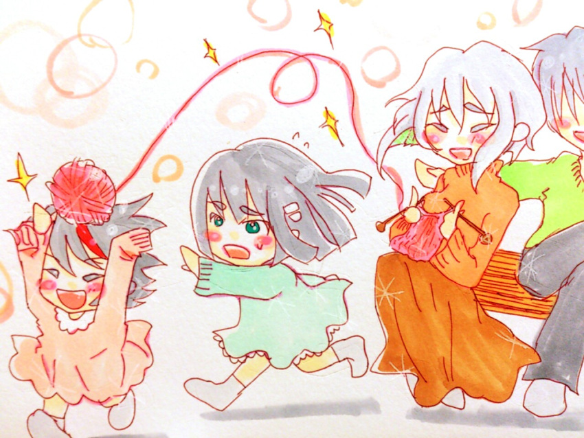 chasing, family, kill_la_kill, kiryuuin_ragyou, kiryuuin_satsuki, kiryuuin_souichirou, knitting, life_fiber