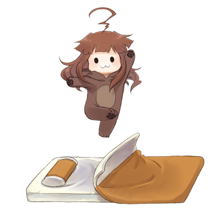 1girl, :3, ahoge, alternate_costume, animal_costume, bear_costume, brown_hair, closed_mouth