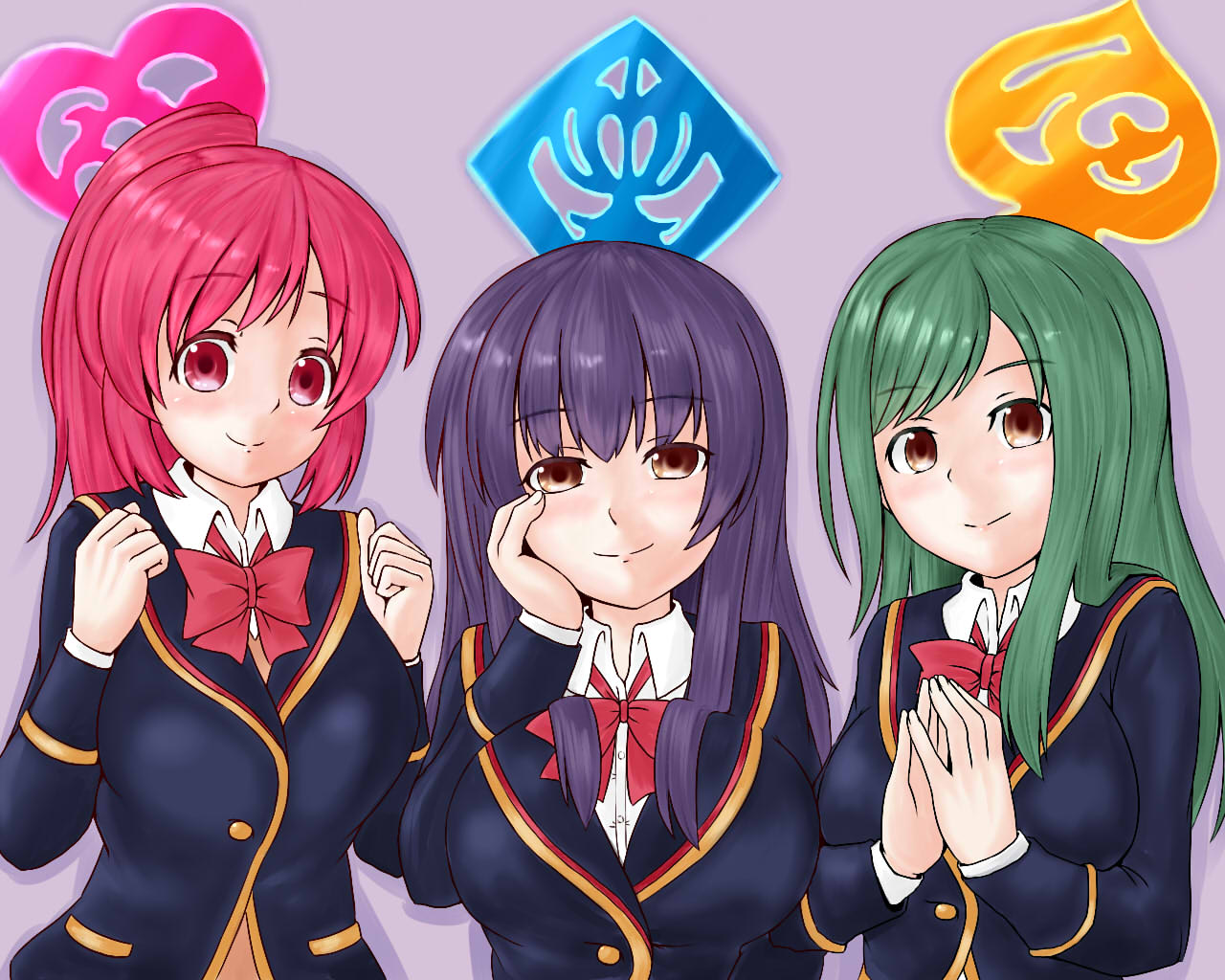 artist_request, asami_kei, brown_eyes, girlfriend_(kari), green_hair, kagurazaka_saya, kokonoe_shinobu, purple_hair