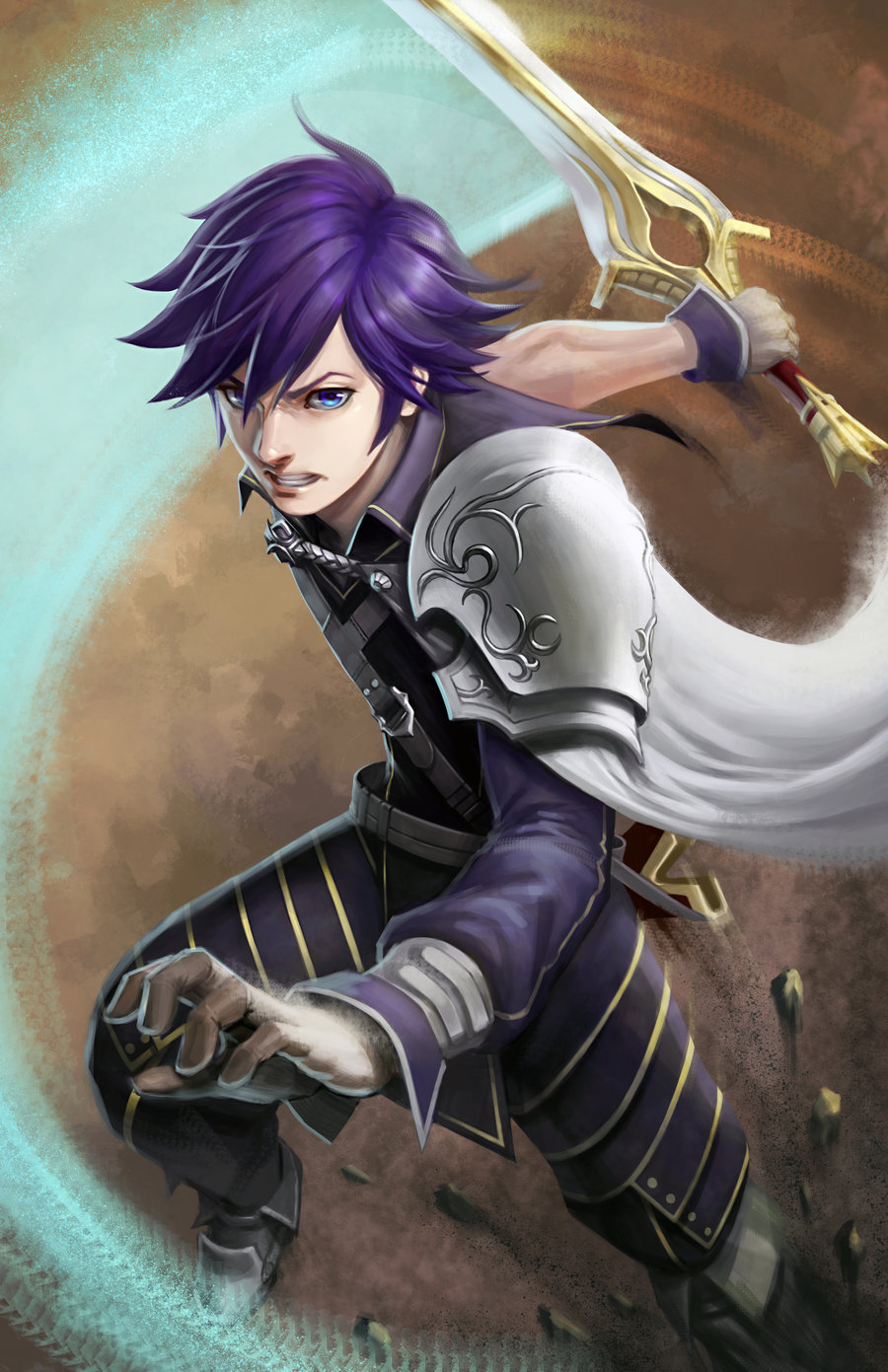 1boy, blue_eyes, boots, cape, fire_emblem, fire_emblem:_kakusei, hands, highres