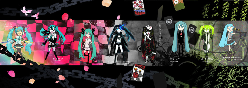 aqua_eyes, aqua_hair, black_hair, black_rock_shooter, black_rock_shooter_(character), blue_eyes, detached_sleeves, fox_mask