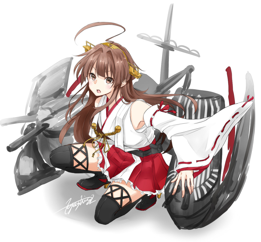 1girl, aoi_rin_(miya1102), bare_shoulders, boots, brown_eyes, brown_hair, dazzle_paint, detached_sleeves