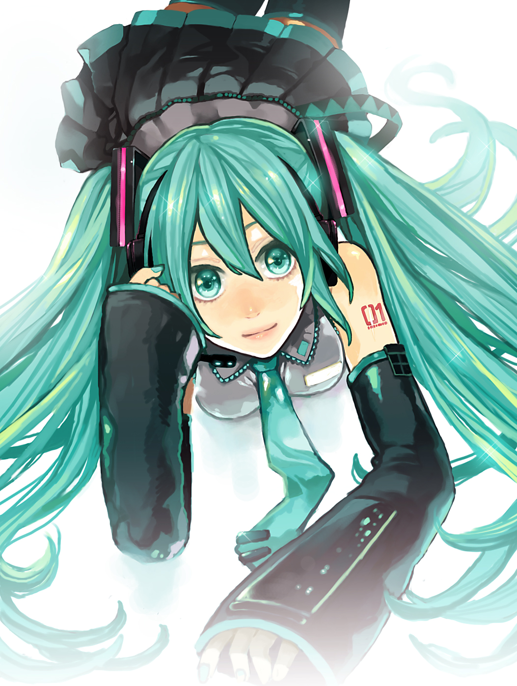 aqua_eyes, aqua_hair, detached_sleeves, hatsune_miku, headphones, headset, highres, long_hair