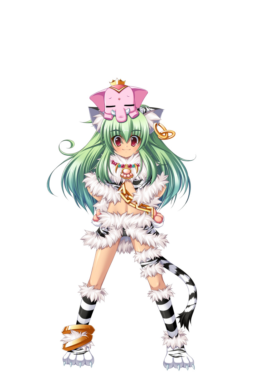 animal_ears, anklet, black_panties, cat_ears, chain, crop_top, earrings, elephant
