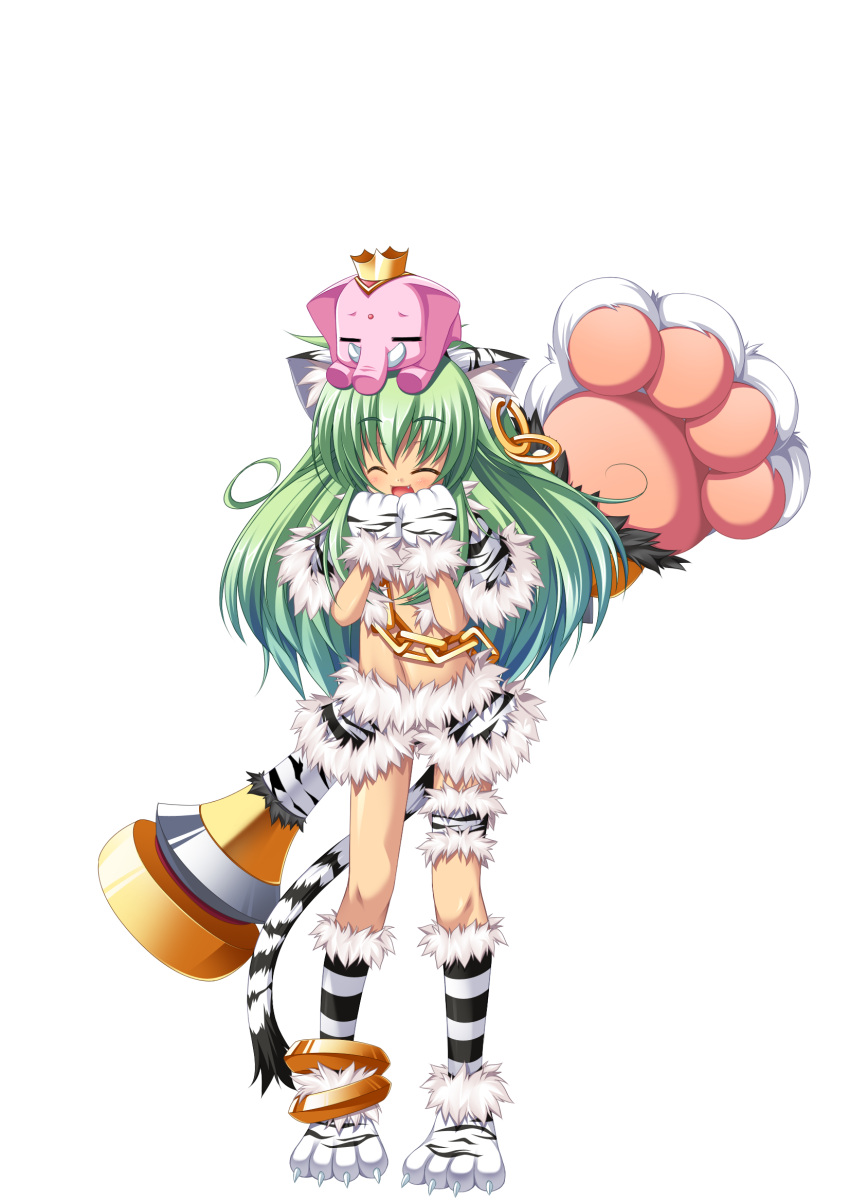 animal_ears, anklet, cat_ears, chain, closed_eyes, crop_top, earrings, elephant