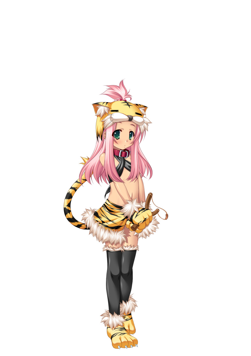 animal_ears, bikini_top, blush, collar, fake_animal_ears, flat_chest, gloves, green_eyes