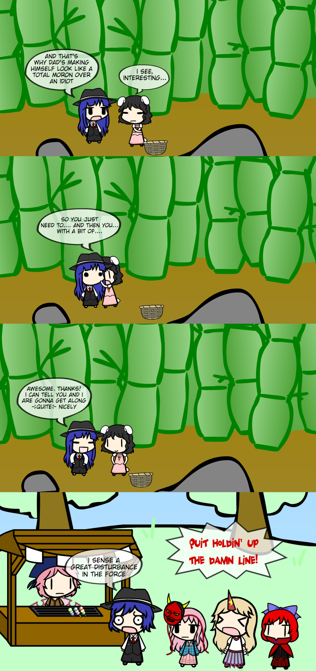 >_<, 1boy, 6+girls, angry, borrowed_character, comic, english, hata_no_kokoro