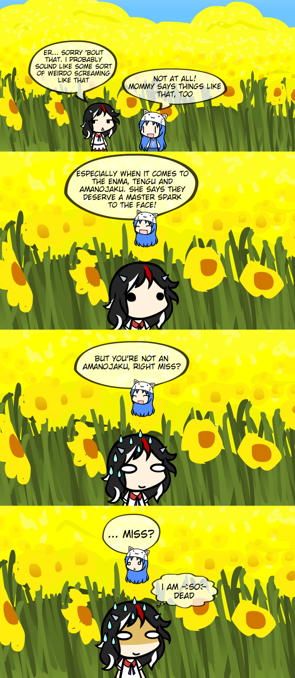 2girls, amewara_noriko, chibi, comic, english, kijin_seija, original, scared